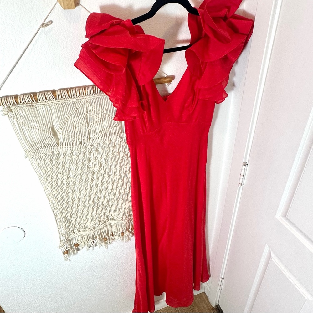 Formal White Tie Cocktail Ever New Red Long Ruffle Sleeve Valentines Dress 4